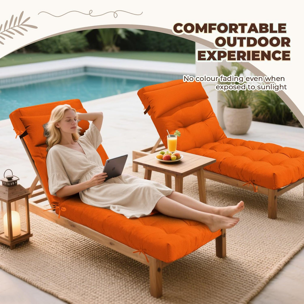Waterproof Lounge Chair Cushion Outdoor for Chairs, Fade Resistant Chaise Lounger Replacement Cushions with 6 Ties