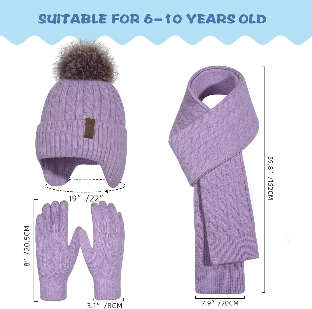 Kids Winter Hat Gloves Scarf Set for Old Warm Fleece Lining