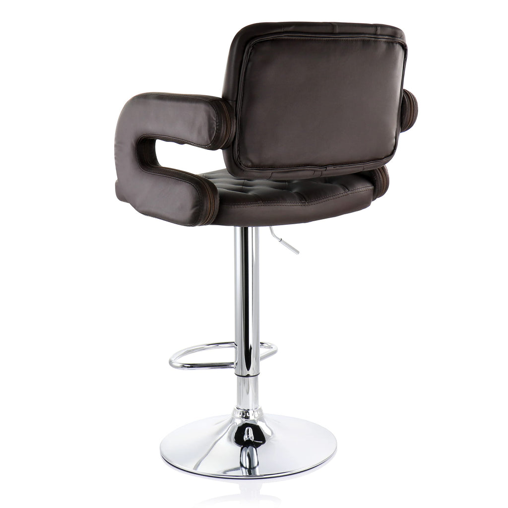 Faux Leather Tufted Bar Stool in Brown with Chrome Base and Adjustable Height