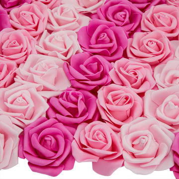 Artificial Flowers Foam Rose Heads - 3 x 1.2 in, Mixed Pink Shades, 100 Pack - Foam Roses for Flower Wall & Garland