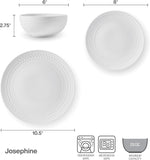 Josephine 24-Piece Dinnerware Set, Porcelain Dish Set with Embossed Basket Weave Design, Service for 8