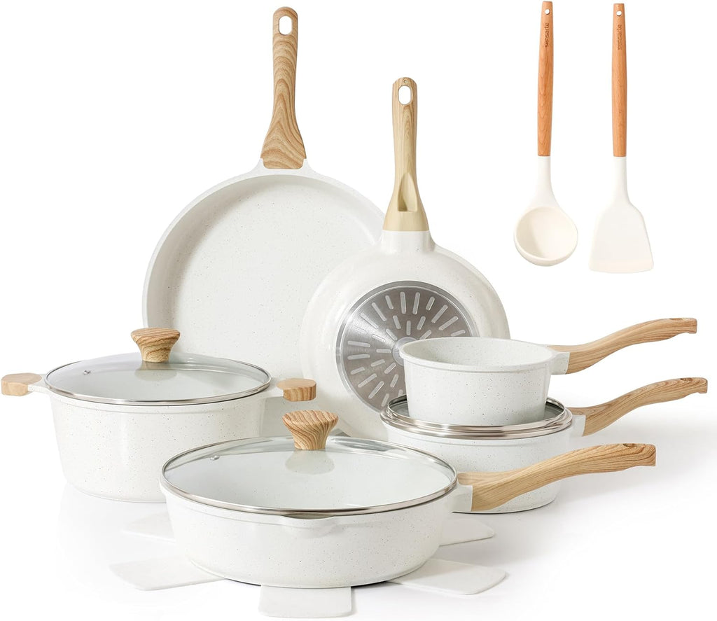 16Pcs Ceramic Cookware Set Non toxic, Pots and Pans Set Non Stick | Induction Compatible, Even Heating, Durable, Easy