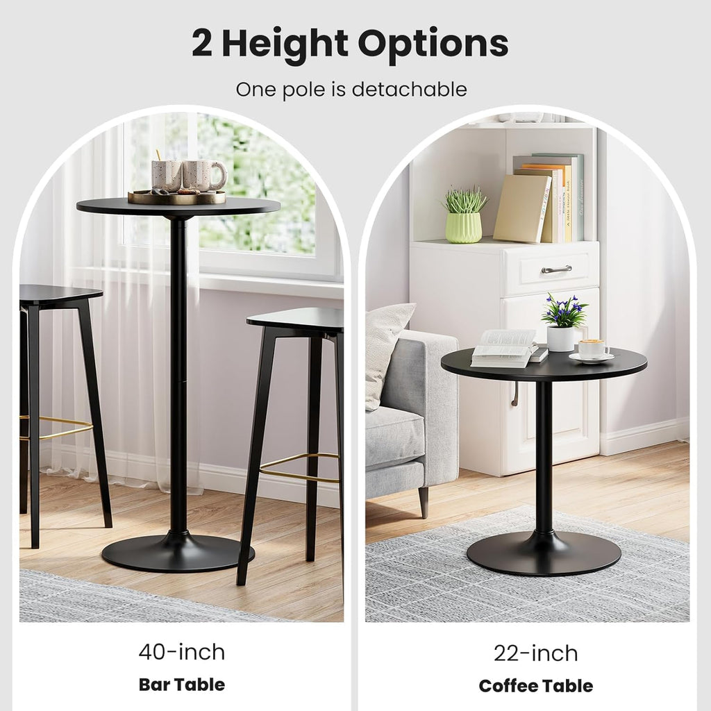 Two-in-one Adjustable Height Bar Tables - 24 inch Round Cocktail Table with Sturdy Metal Base, 120 lbs Capacity