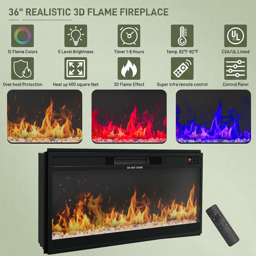 70" Fluted Fireplace TV Stand Modern Entertainment Center with 36" Electric Fireplace, Wood Media Console w/Power