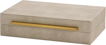 Kingflux Ivory Shagreen Decorative Box For Keepsake And Memory, Faux Leather Storage Box Jewelry Organizer Wooden