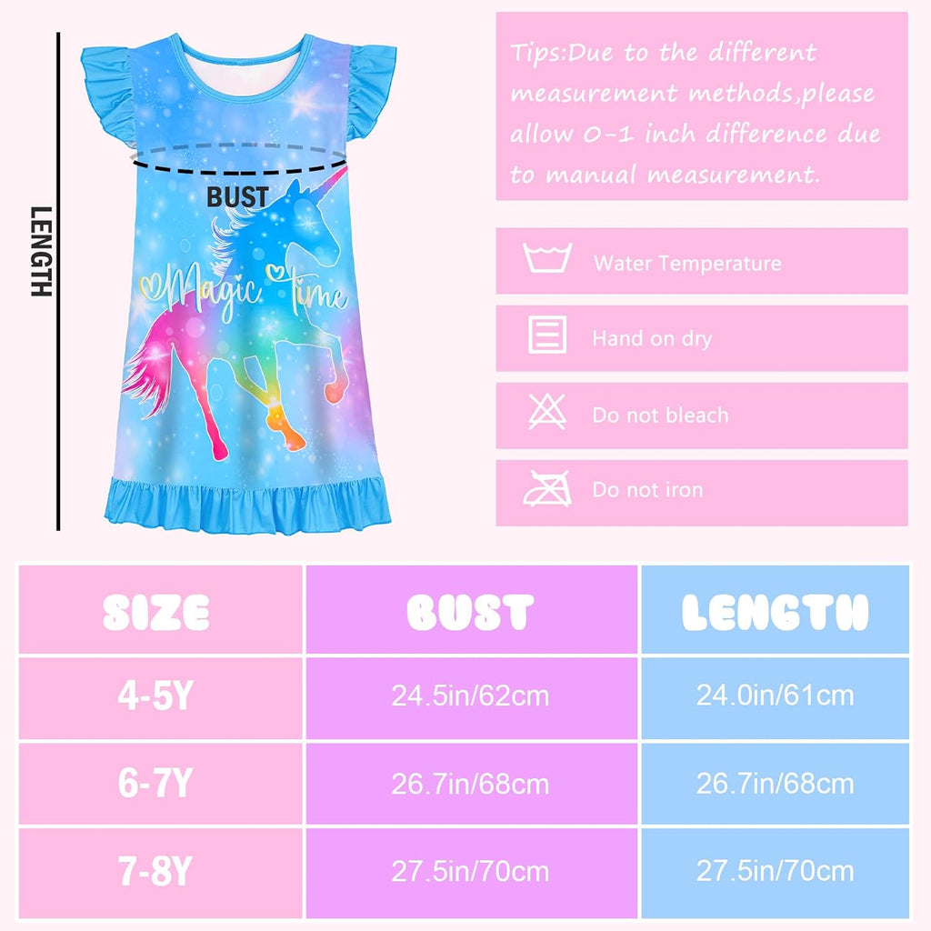 2Pcs Girls Nightgowns Unicorn Sleepwear Night Sleep Dress Pajamas Little Kids Toddler Soft Nightgown