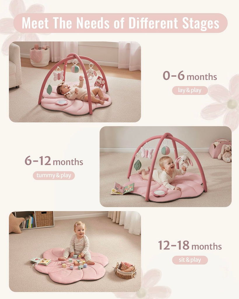 Play Gym Mat, Tummy Time with 6 Detachable Toys for Sensory & Motor Skill Development, Baby Activity Mat for Girl Boy