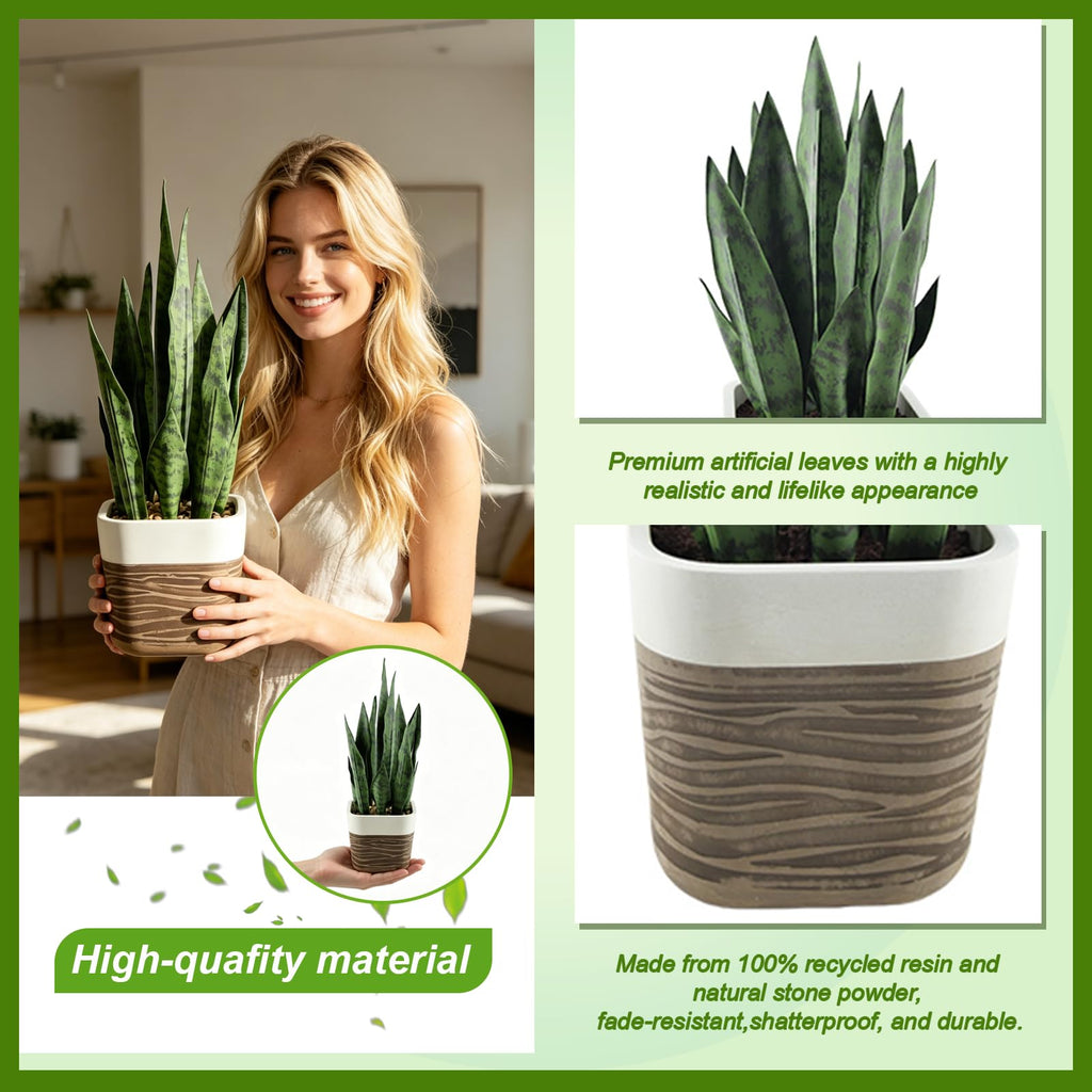 17 inch Artificial Snake Plant with Decorative Two-Tone Pot