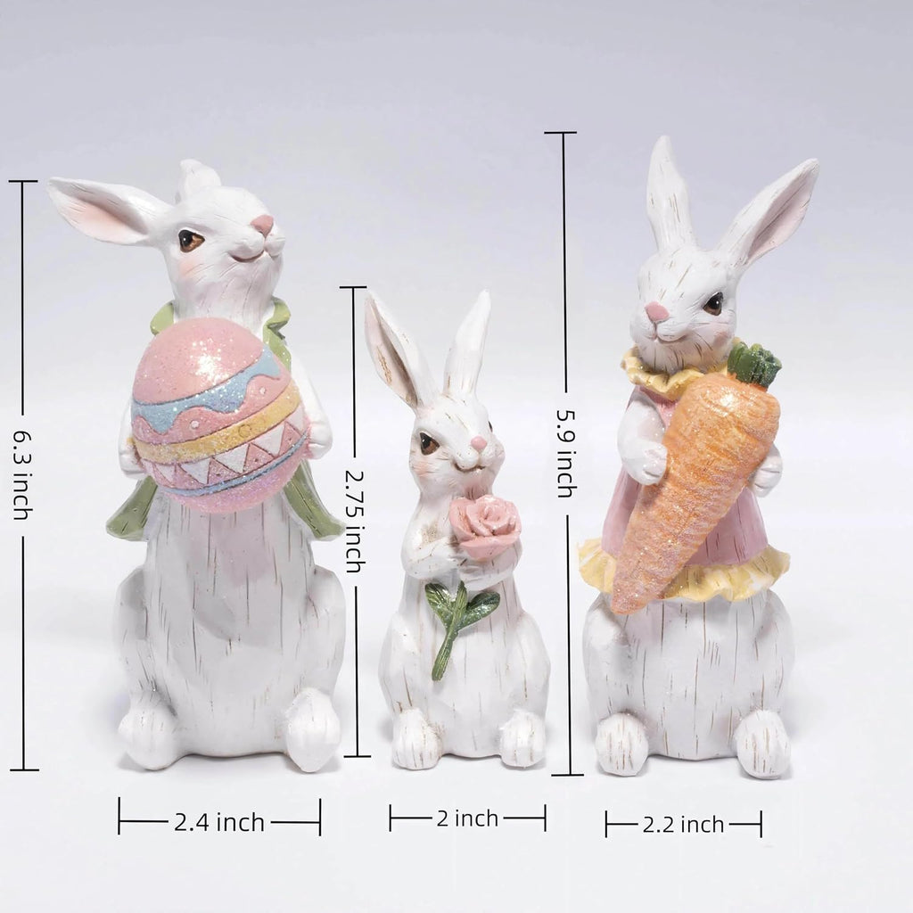 Easter Bunny Decorations Spring Indoor Home Decor Bunny Figurines (Easter White Bunny Family)