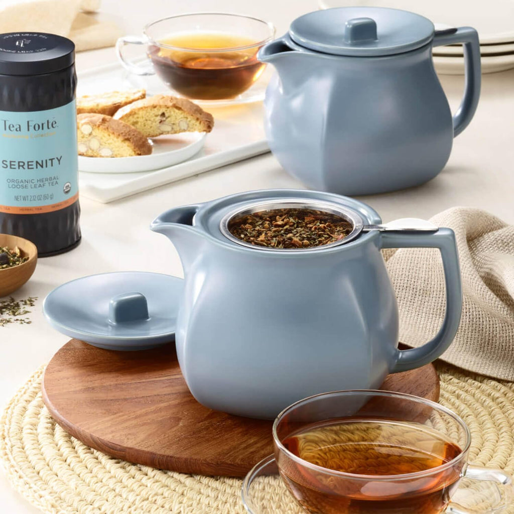 Ceramic Teapot with Infuser, Stone Blue, 24 oz | Light Blue Ceramic Teapot & Lid - Stainless Steel Loose Leaf Tea
