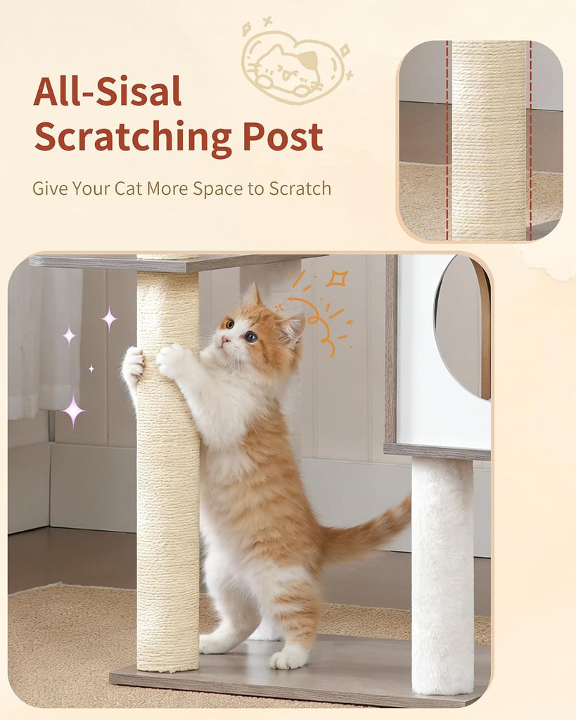 Cat Tree, 70.5" Wood Tall Cat Tower for Large Indoor Cats