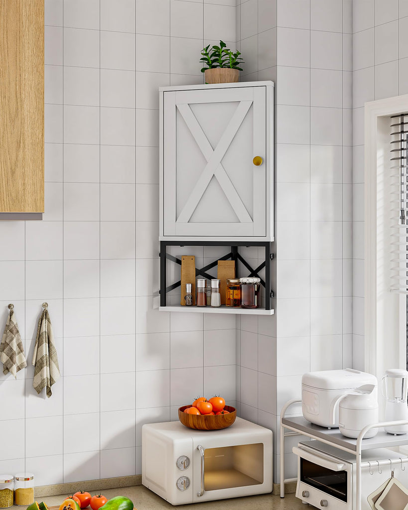 Bathroom Wall Cabinet, Corner Medicine Cabinet, Wall Mount Corner Cabinet with Open Shelf and Adjustable Shelf