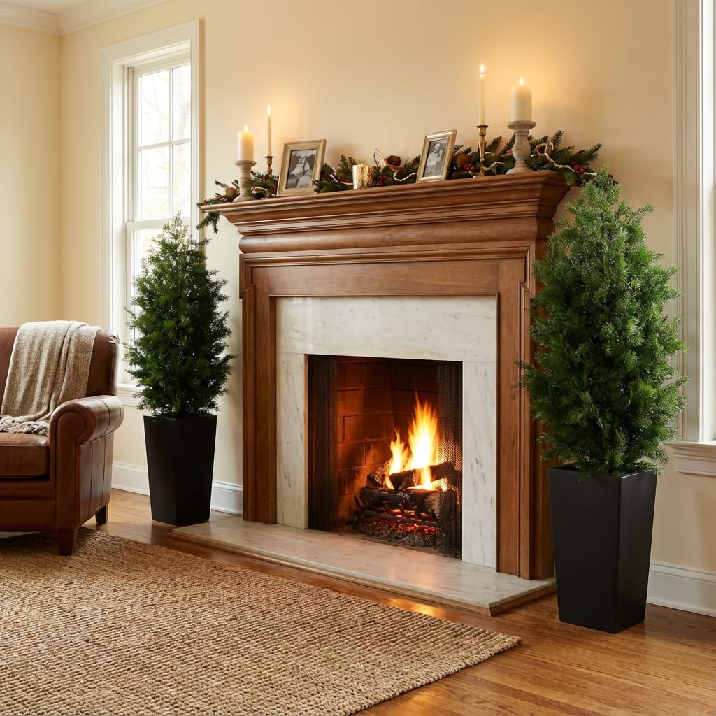 4ft Artificial Cedar Topiary Trees, 4 Feet Faux Potted Plants Evergreen Fake Pine Cypress Tree for Outdoor Porch Home