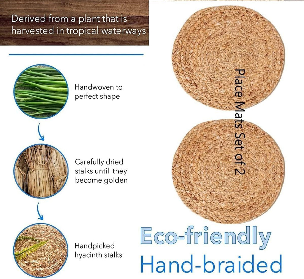 Round Woven Placemats, Natural, 35cm, Set of 2