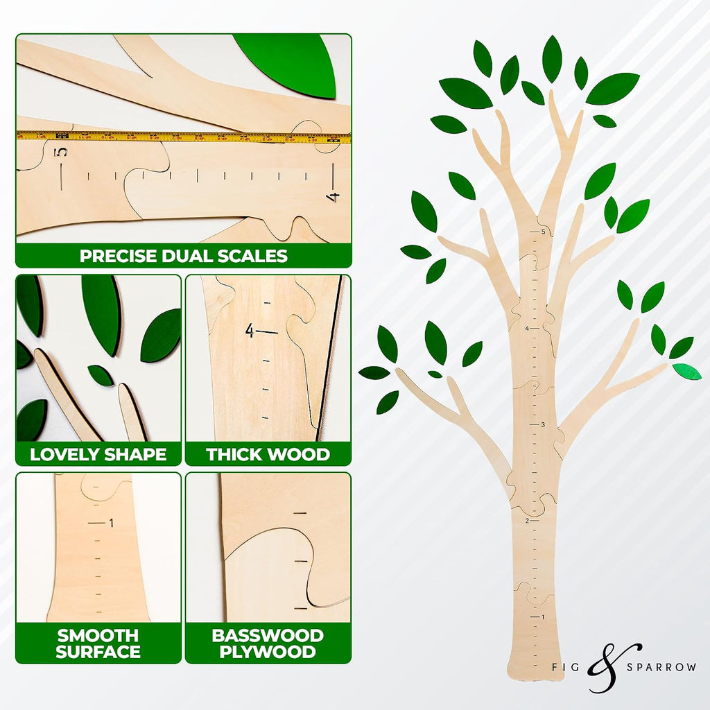 Wooden Growth Chart for Wall - Tree Height Chart for Kids, Wooden Growth Ruler, Nursery Growth Chart, Toddler Room