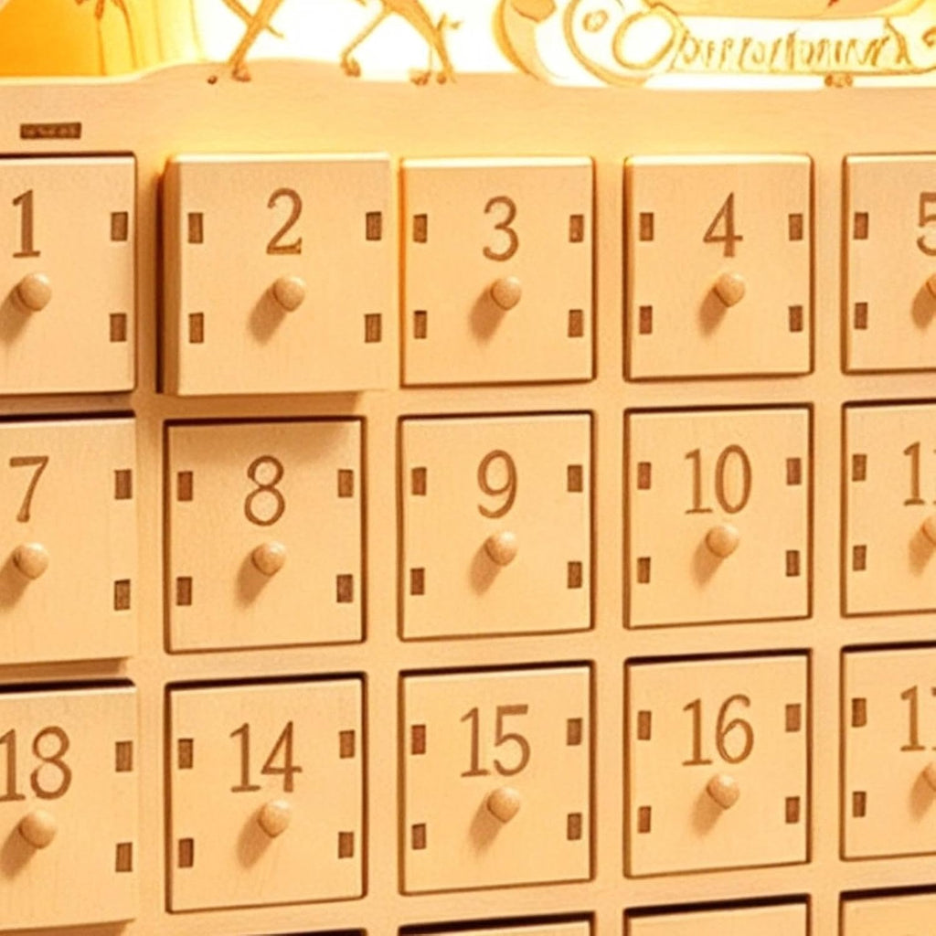 Wooden Advent House - Lighted Holiday Countdown, Christmas Drawer Box