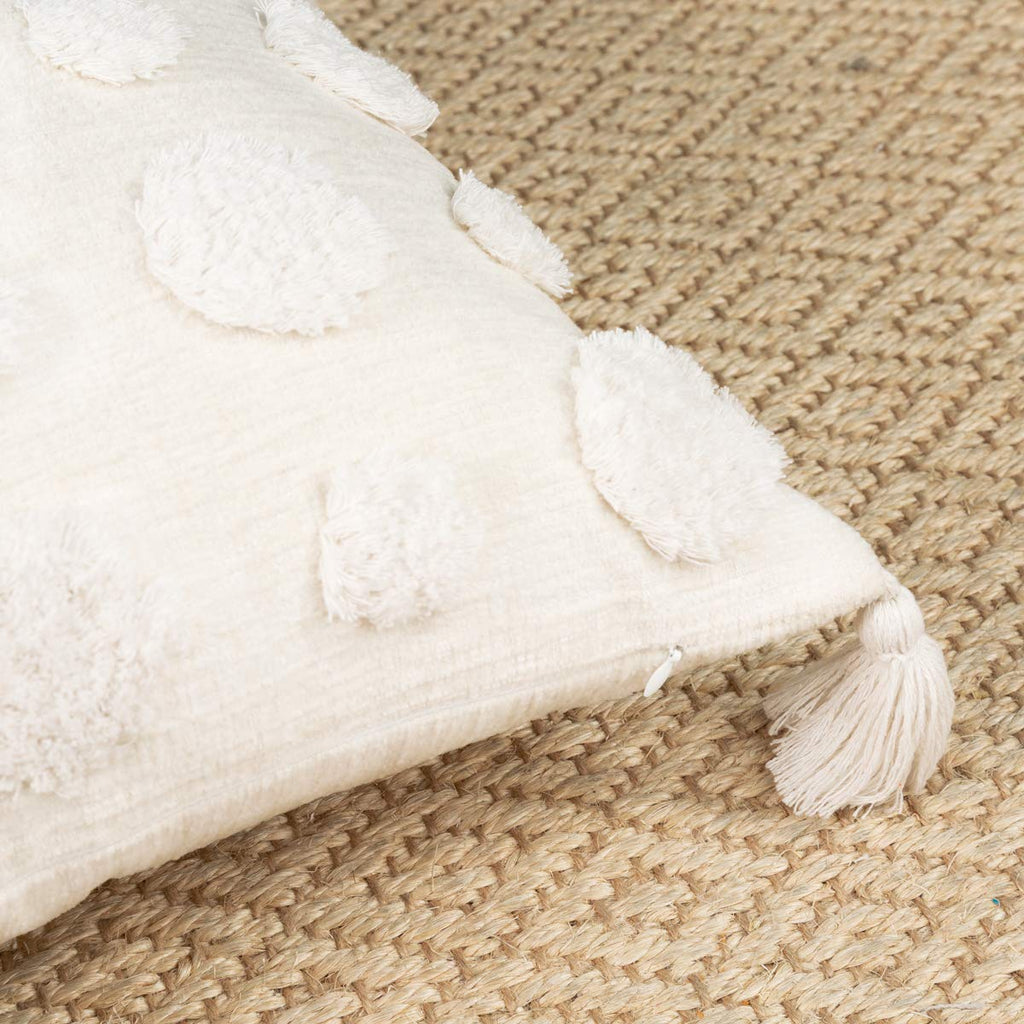 White 20x20 Boho Throw Pillow Cover Tufted Chenille 1PC No Insert