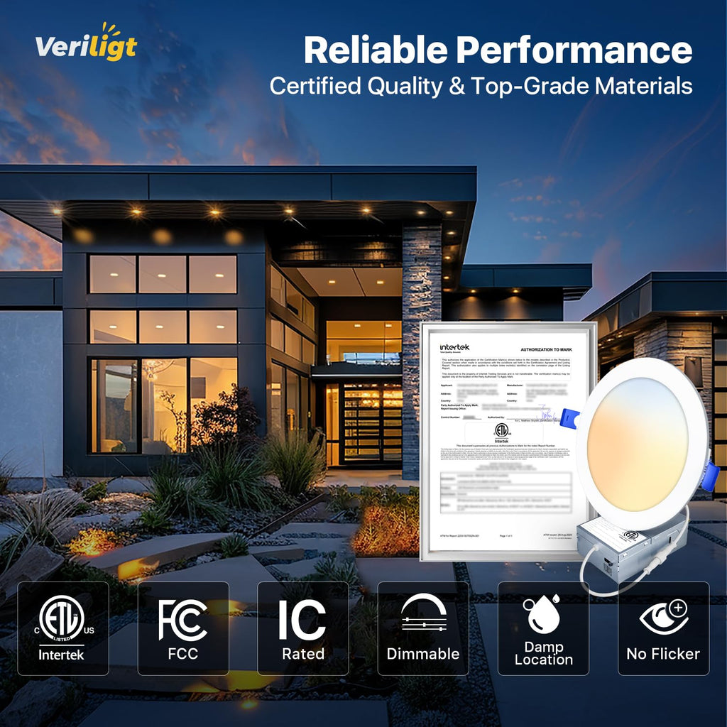 12 Pack 4 Inch 5CCT LED Recessed Light, Silm Canless Recessed Lighting, Dimmable, Damp Rated, 2700K-5000K Selectable