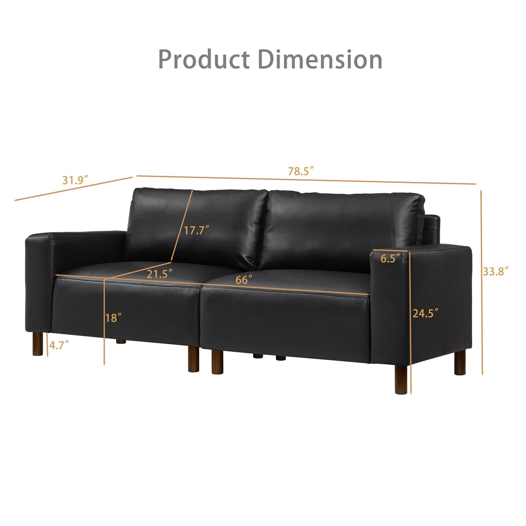 Faux Leather Sectional Couch Set with Solid Wood Legs, Mid-Century Modern Modular 3-seat Sofa & Loveseat, Comfort
