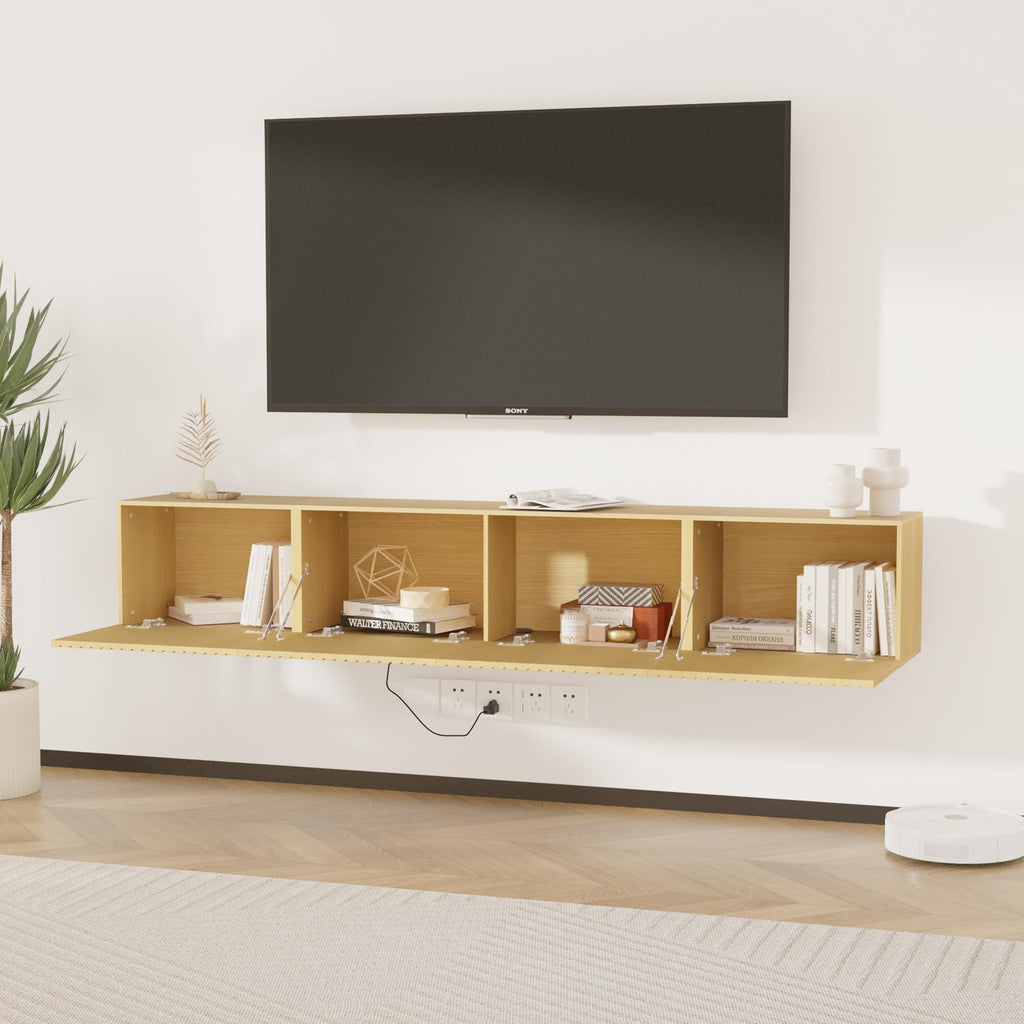 82" Floating TV Stand with LED Lights & Charging Station, Wall Mounted Entertainment Center for 75 80 inch TV, Modern