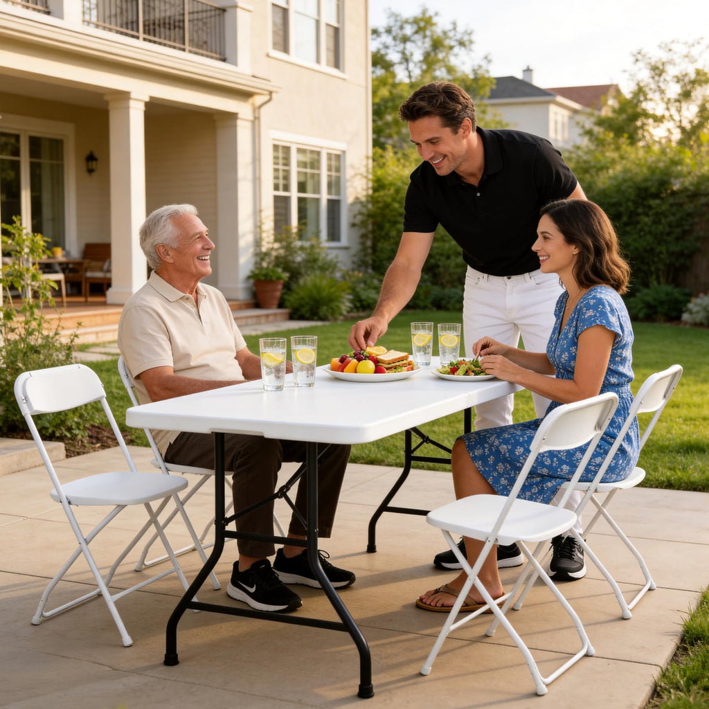 4 Pack White Plastic Folding Chairs, Outdoor Portable Folding Chair with Steel Frame, 350lbs Capacity Stackable