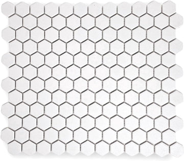 TDPW-UNSW1-410 Super White Porcelain 7/8 Inch Hexagon Unglazed Matte Finish 1x1 Mosaic Floor Wall Tile Shower