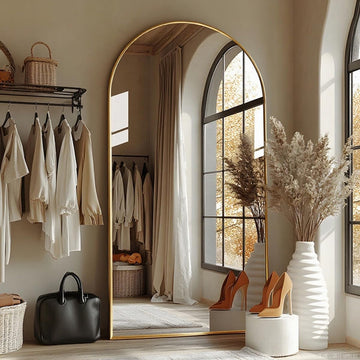 Full Length Mirror with Stand, 41"x81" Floor Mirror Freestanding, Arched Mirror, Oversized, Bedroom(Gold)
