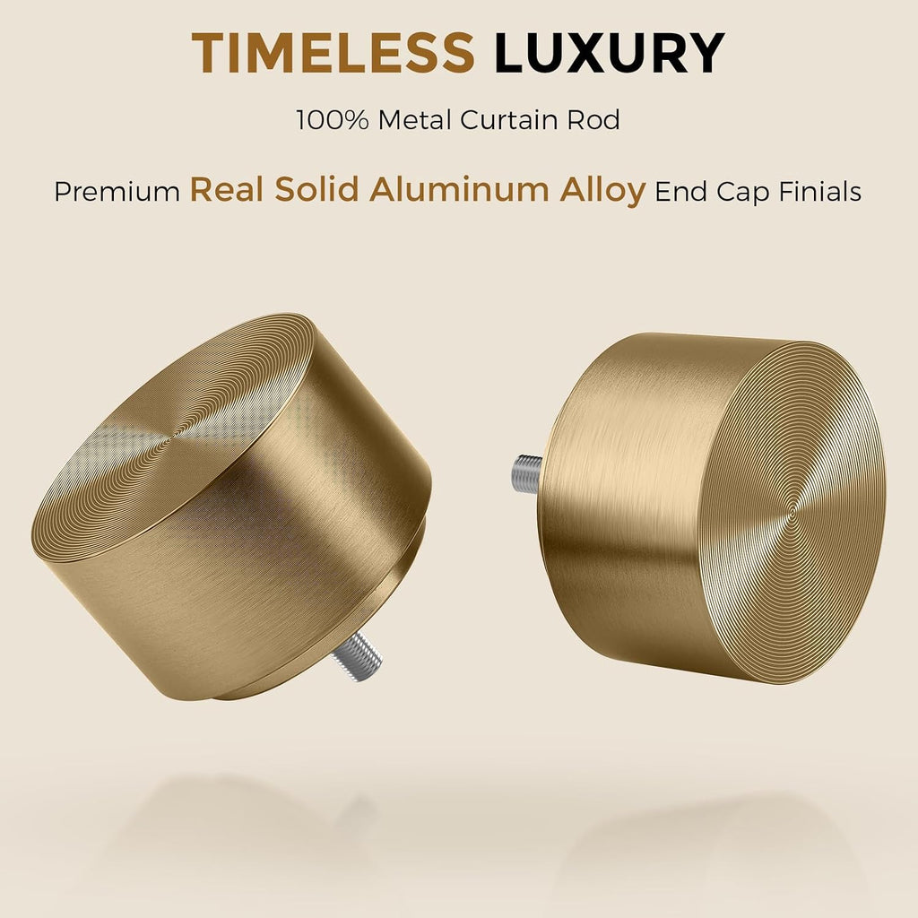 Brass Gold Curtain Rod 34-124 Inch, Brushed Warm Gold 1" Adjustable Long Heavy Duty Curtain Rods for Windows
