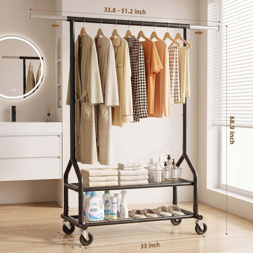 Heavy Duty Clothes Rack, 31.5-51.2 inch Expandable Rod (Black)