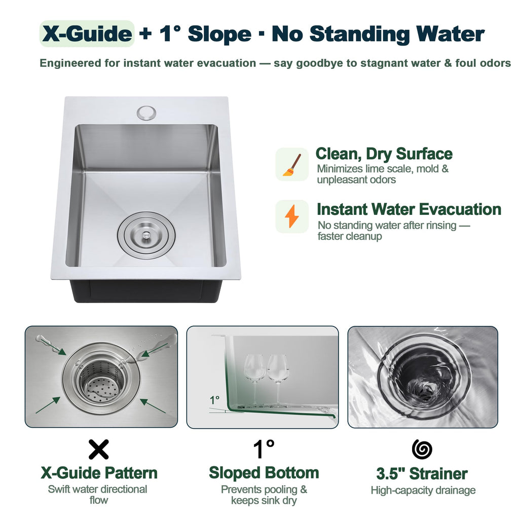 13 x 18 inch Bar Sink, Drop-in Tight Radius Brushed Stainless Steel Topmount Kitchen Sink Single Bowl