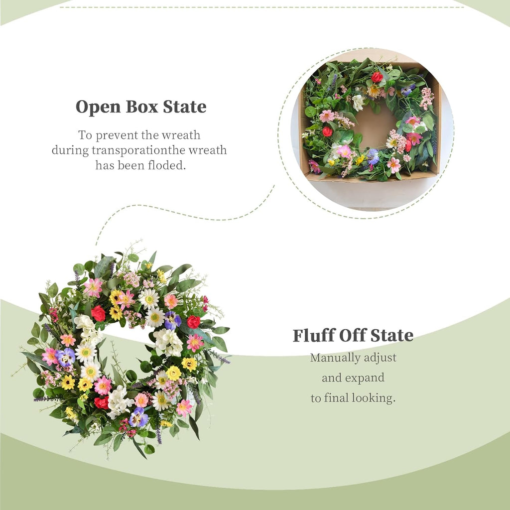 Summer Wreath 24 inch Artificial Green Leaf Flower Wreaths Outdoor Wedding Parties Holiday Wreath Garden Front Door