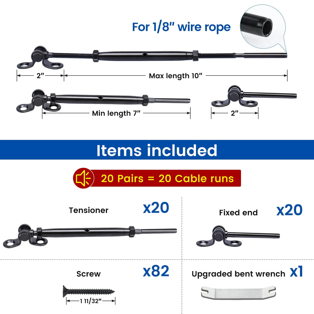 20Pairs Black Cable Railing Hardware Swage Toggle Turnbuckle CK07