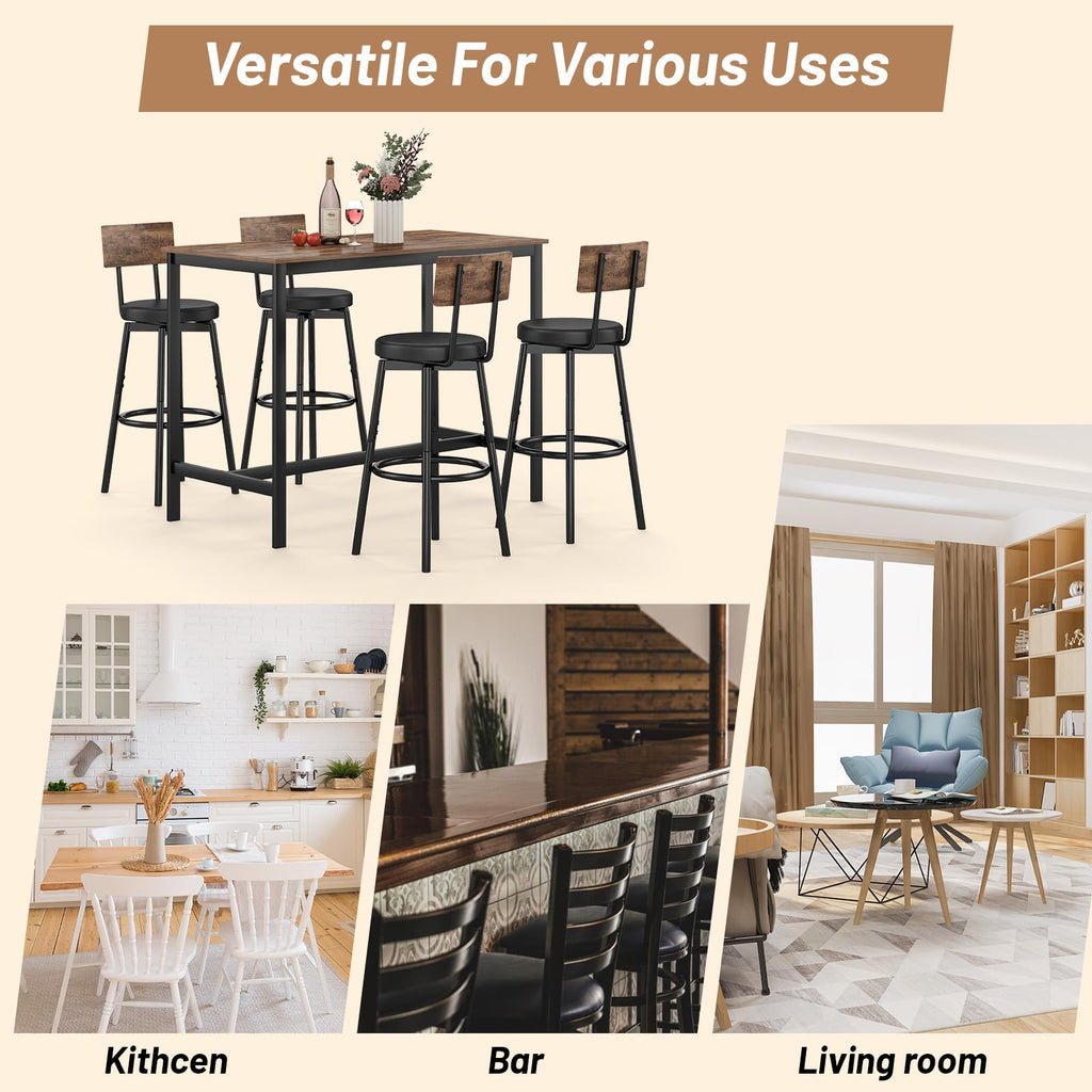 5-Piece Dining Table Set, Bar Table Set for 4, Kitchen Table and Chairs, Counter Height High Top Table with 4 PU