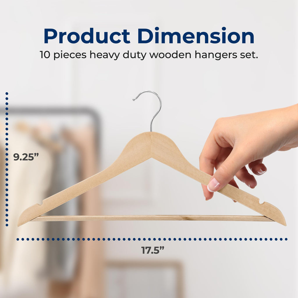 20 Pack Wooden Coat Hangers - Durable Suit Hangers with 360° Swivel Hook & Notches - Slim Design for Shirts, Jackets