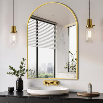 Arched Bathroom Mirror, 24"x36", Gold
