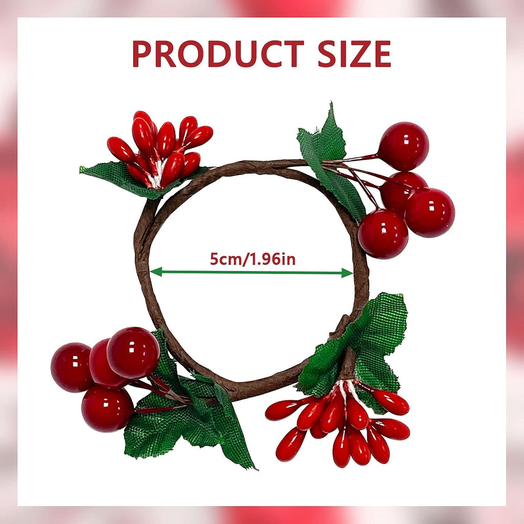 Mingting Napkin Rings, Rustic Napkin Ring Serviette Holders Handmade Red Berry Table Decorations - Set of 12