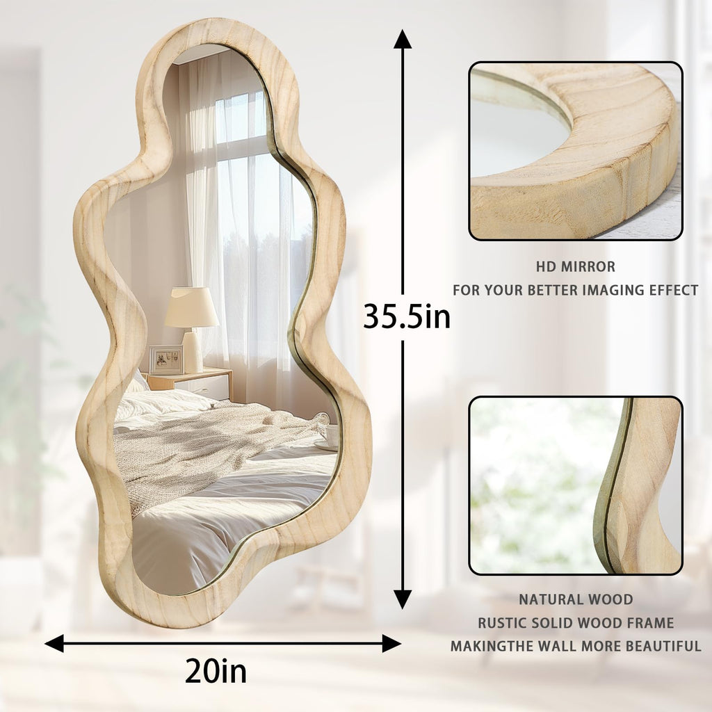 Large Asymmetrical Mirror, Irregular Cloud Wall Mirror Wood Frame Mirror