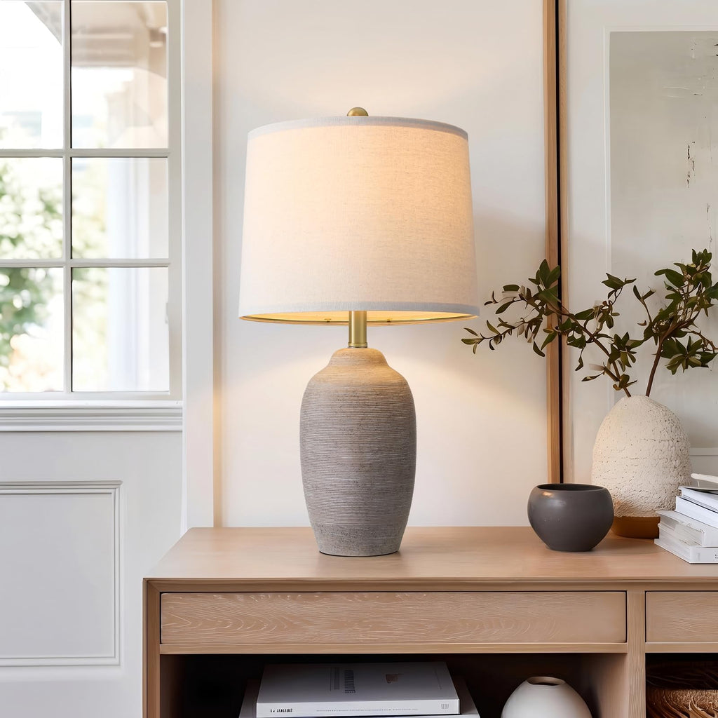 24.5" Vintage Ceramic Table Lamp Single-Rustic Boho Accent Nightstand Lamps -Small Textured Bedside Lamps, Modern