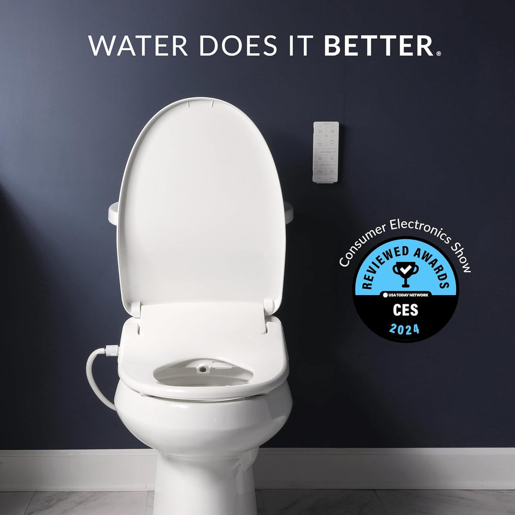 Elongated Smart Bidet Toilet Seat with Warm Water Wash, Heated Seat, Air Dryer, Remote Control and App Compatibility
