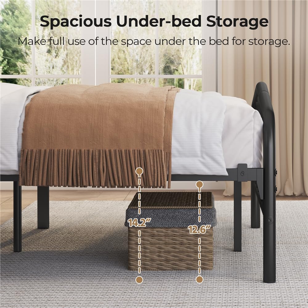 Metal Bed Frame with Victorian Vintage Headboard, Black