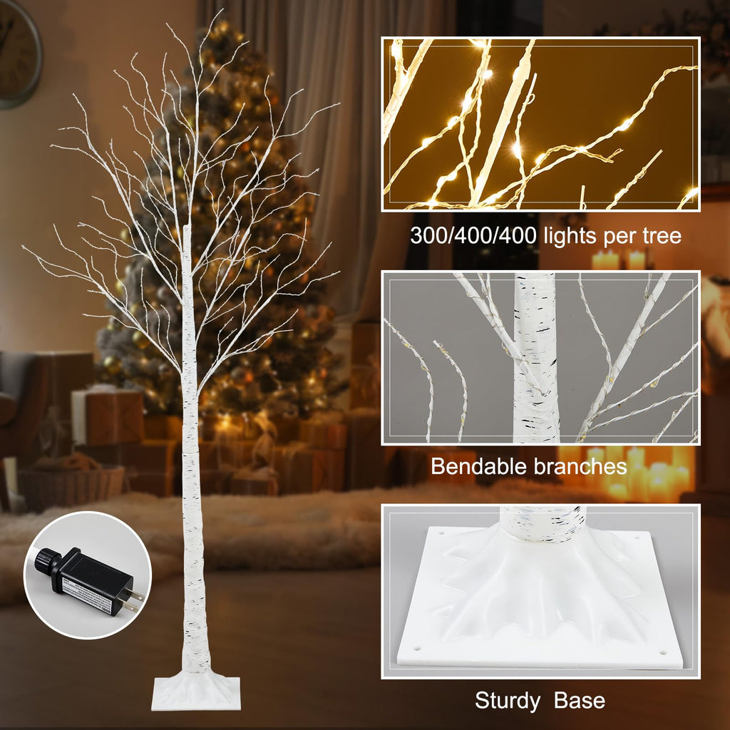 6 Pcs Lighted Birch Tree, 4ft 5ft 6ft, Warm White