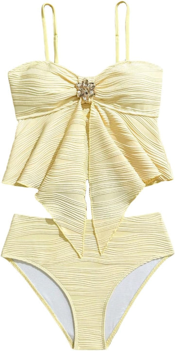 Teen Girl Swimsuit 2pcs Tankini Textured Camisole Tops with Panty Vacation Cruise Outfits