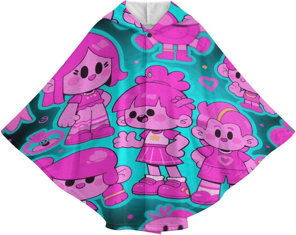 Cartoon Print Wearable Blanket Hoodie Flannel Hooded Blanket | Sweatshirt Oversized Cozy Sweater Gift