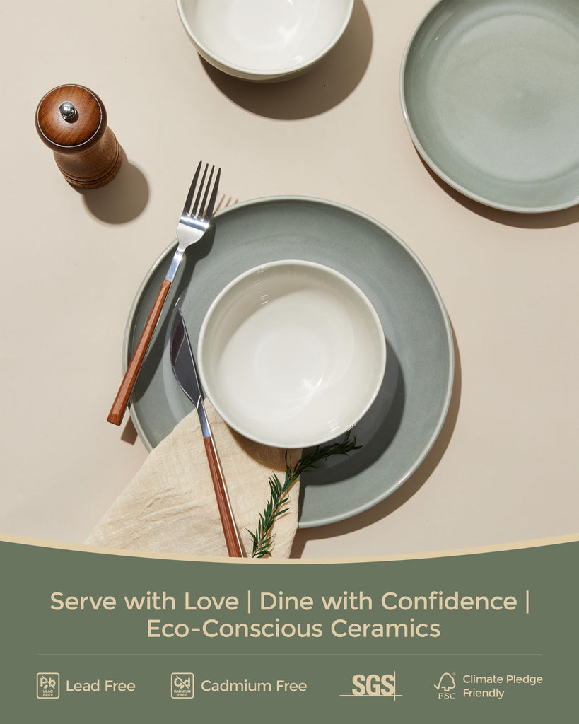 Ceramic Dinnerware Sets for 6, 18pcs Plates and Bowls Sets Dish Set