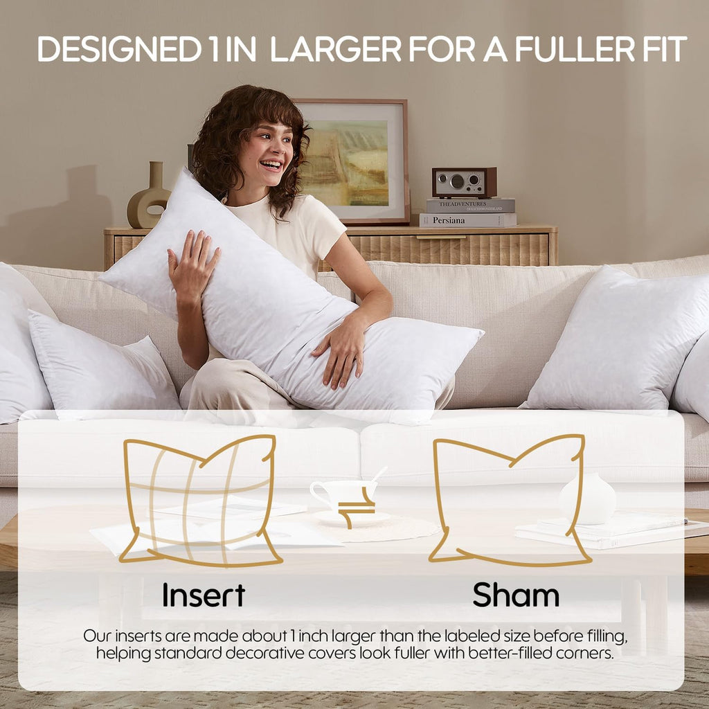12x20 Feather Lumbar Pillow Insert, Decorative Throw Pillow Insert for Covers, Fuller Fit with Soft Support for Bed