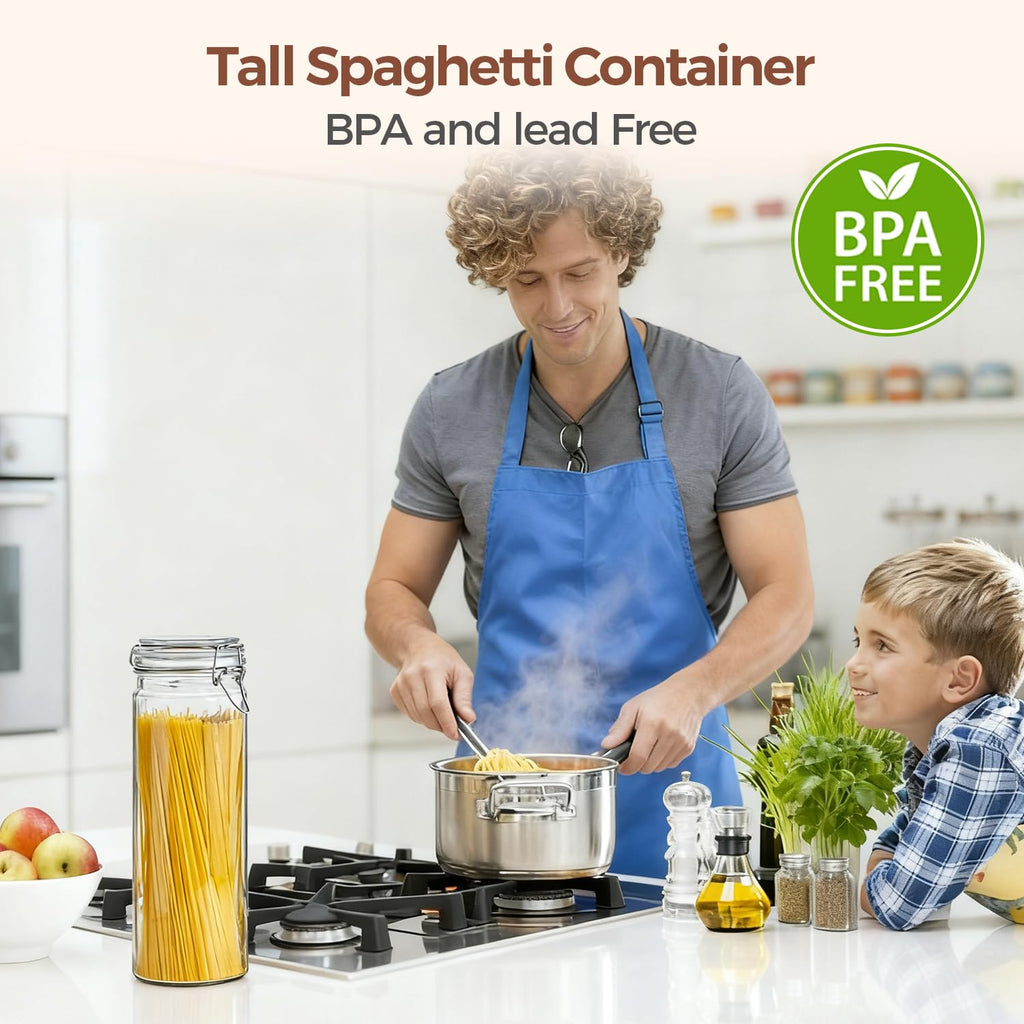 Tall Glass Pasta Containers with Airtight Lids 68 oz 3 Pack Canister