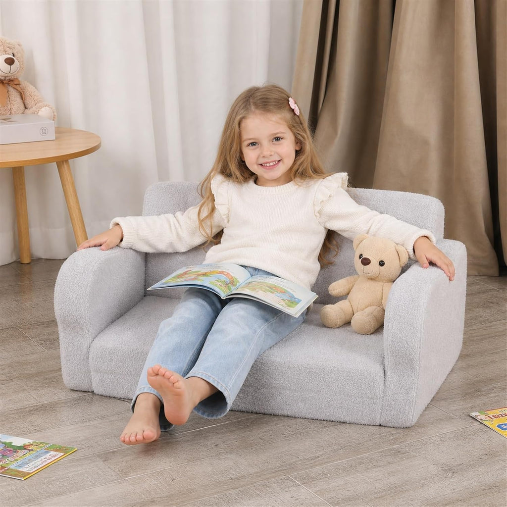 Extra Wide Kids Couch, Foldable Kids Sofa Chair, Grey