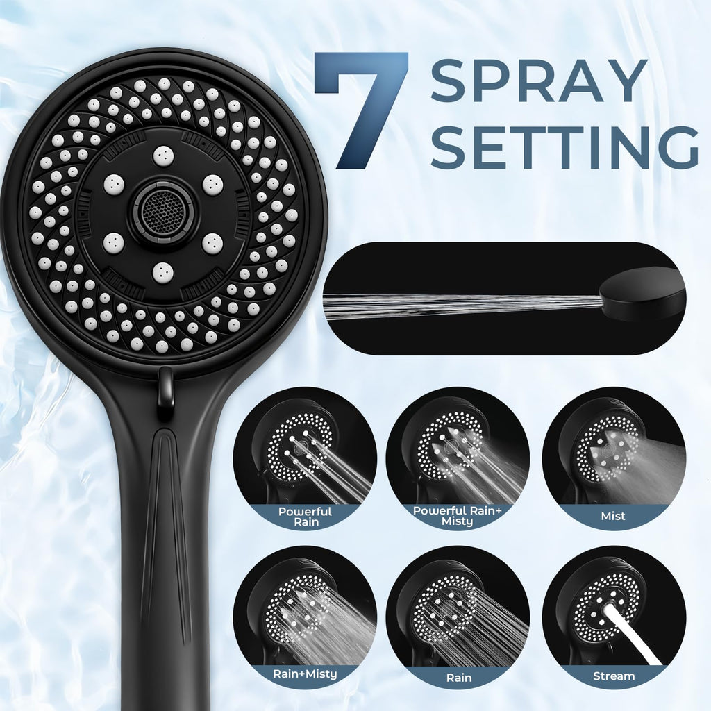 9" Rain Shower Head w/Handheld Combo, Slide Bar, Matte Black
