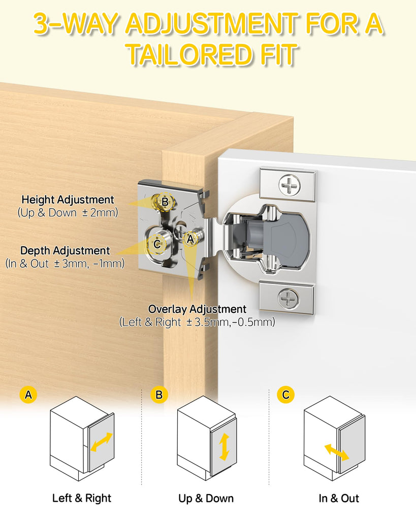 60 Pack 1/2" Overlay Face Frame Soft Close Cabinet Hinges, 105° Concealed Hinge, Smooth Slow Self Closing, 3D