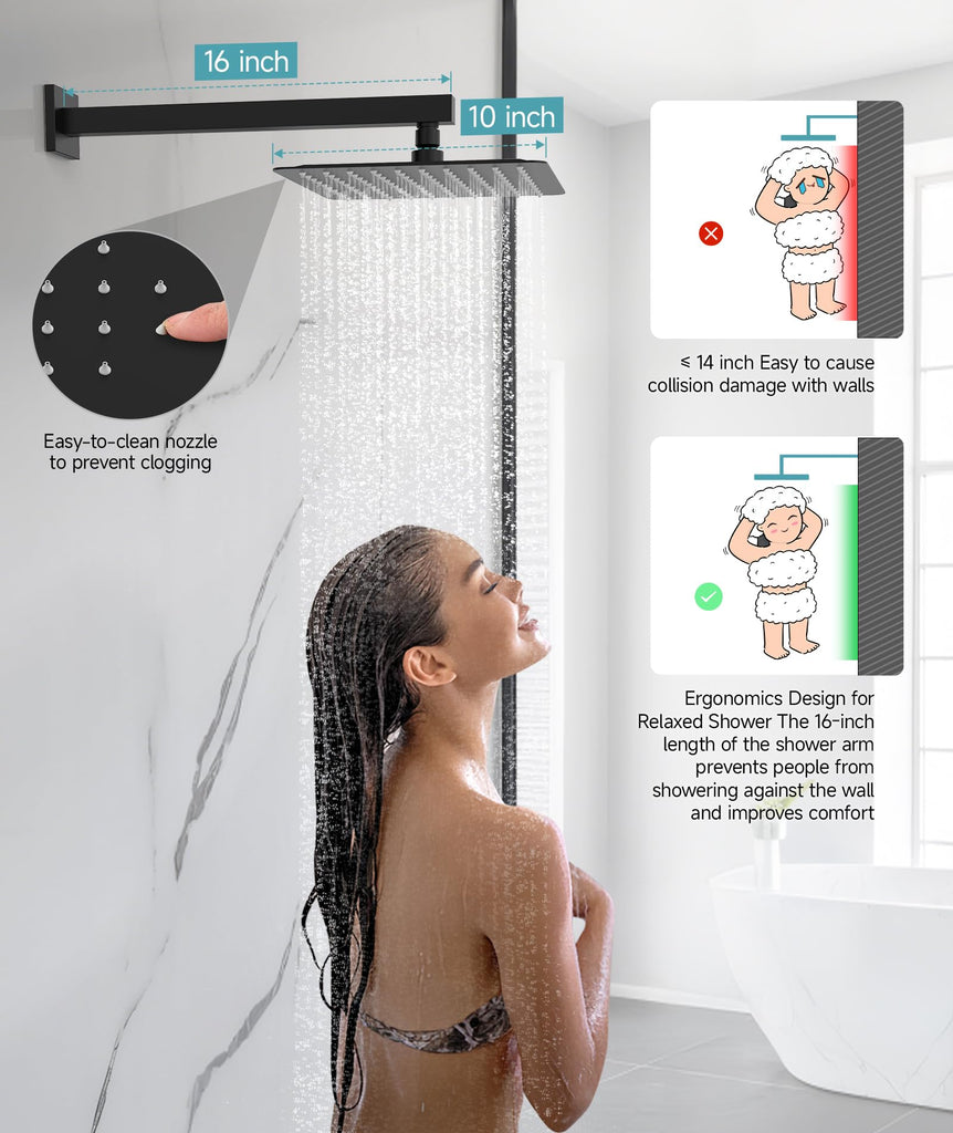 Shower System 10-Inch Rainfall Shower Head Matte Black